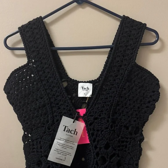 TACH Black Crochet Cutout Mini Dress. PTP17 - Picture 5 of 7